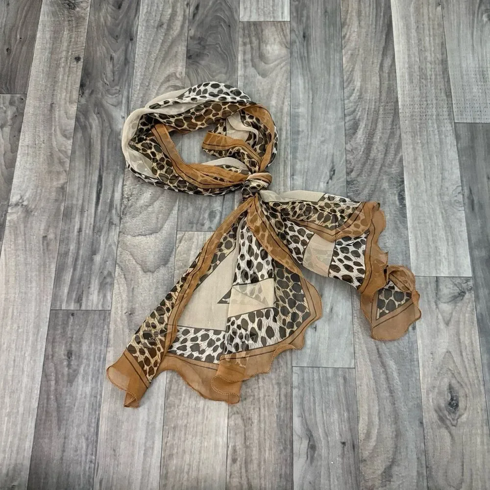 Vintage cheetah leopard print sheer twilly scarf